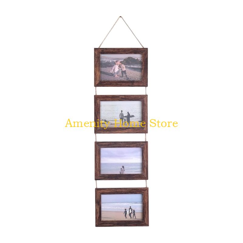 F26C Collage Picture Frames,4 Openings Hanging Photo Frame Set Display Horizontal Pictures for Wall Decors,4×6inch Photo