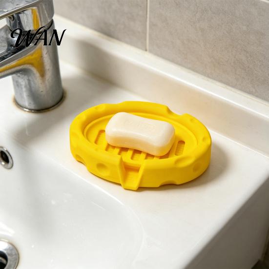 Stylish Countertop Soap Holder Box, Cheese Shape with Removable Drain Layer, Tray Hollow Drainage Layer Quick Cleaning Anti-Slip Holder, for Bathroom
