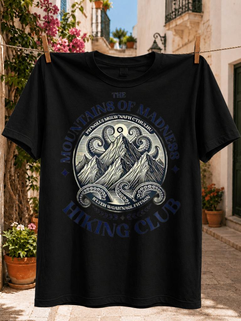 The Mountains Of Madness Hiking Club Cthulhu Tentacles Around A Mountain Circle In Vintage Engraved Unisex All Tshirt