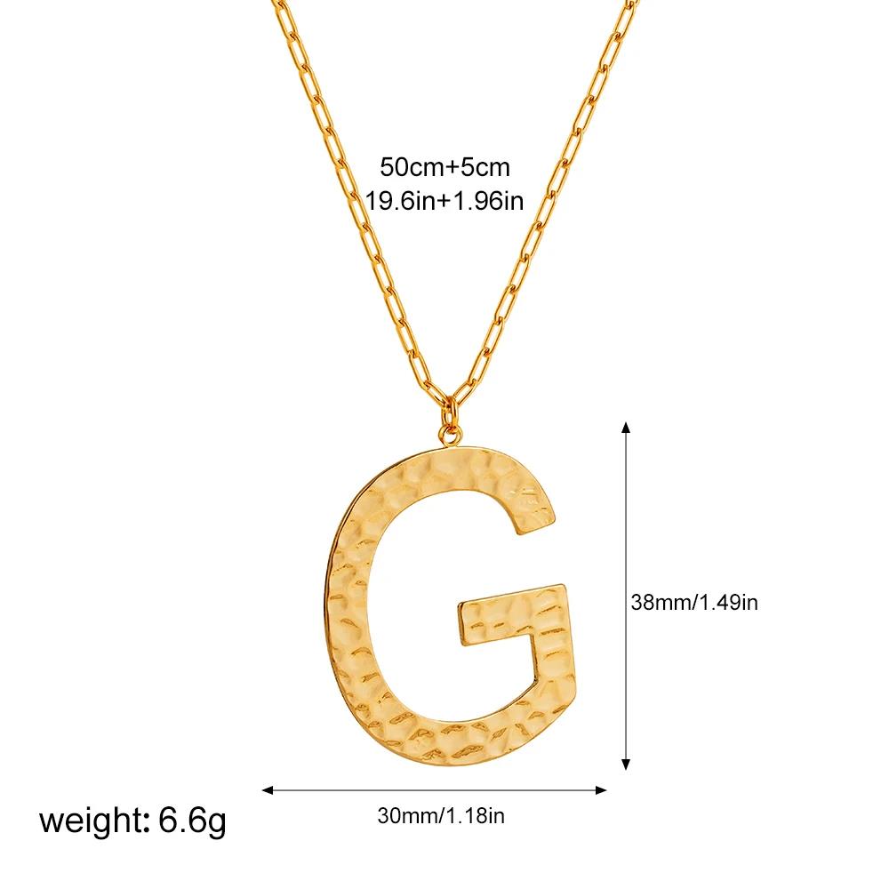 Stainless Steel Oversize Letter Pendant Necklace Gold Color Plated Hammered Texture Alphabet Initial Charm Jewelry for Women
