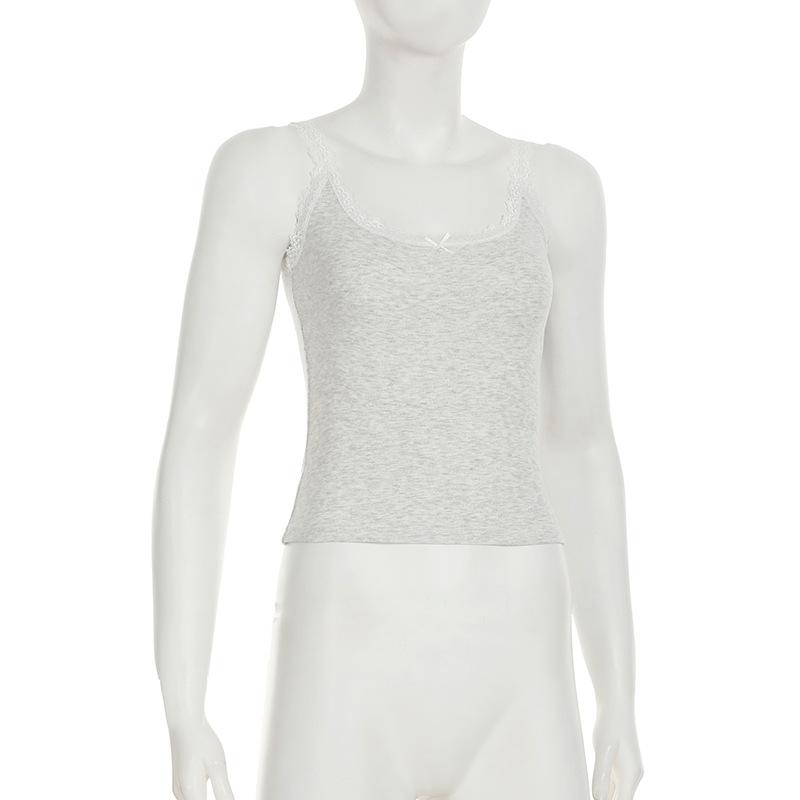 Женский кружевной топ-топ с бантом Spice Girl, контрастный цвет, U-образный вырез, облегающий, подходящий ко всем параметрам топ-халтер