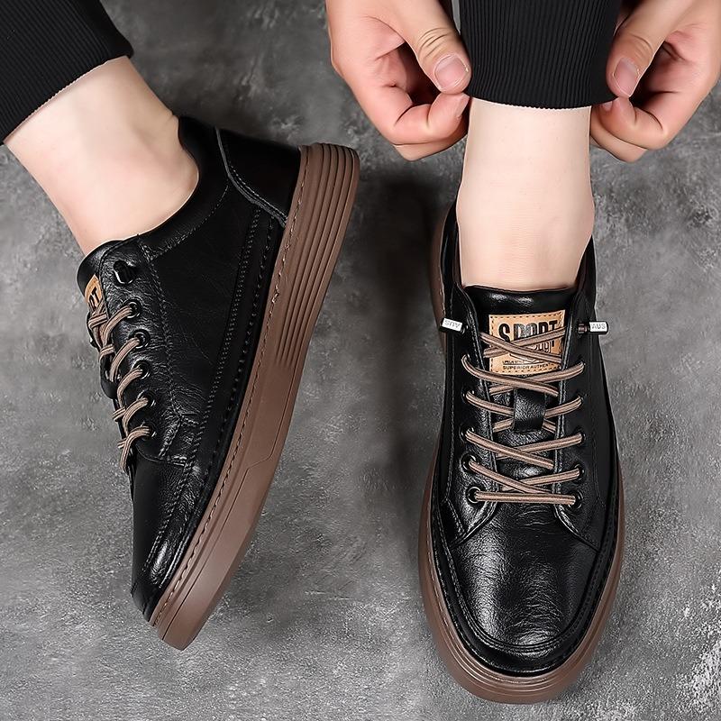 Fashion British Platform Cow Leather Sneakers for Men Spring Autumn Designer Soft-soled Men's Board Shoes Sports Zapatos De Hombre