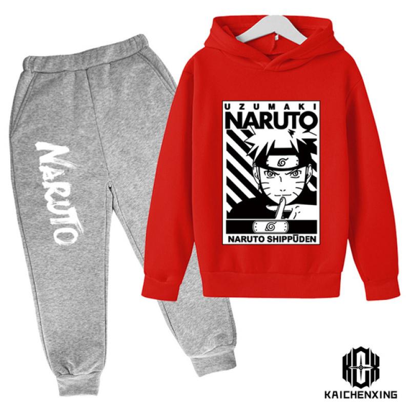 Одежда с длинными рукавами Наруто для мальчиков, одежда для детей 4–14 лет, детские комплекты, повседневный хлопковый спортивный костюм для маленьких мальчиков, комплект с капюшоном и штанами