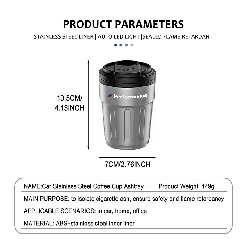 Car Coffee Cup Ashtray With Lid LED Light Garbage Storage Container For BMW Performance M M3 M5 iX5 iX6 E60 E61 E62 E70 E71 UNYDV1