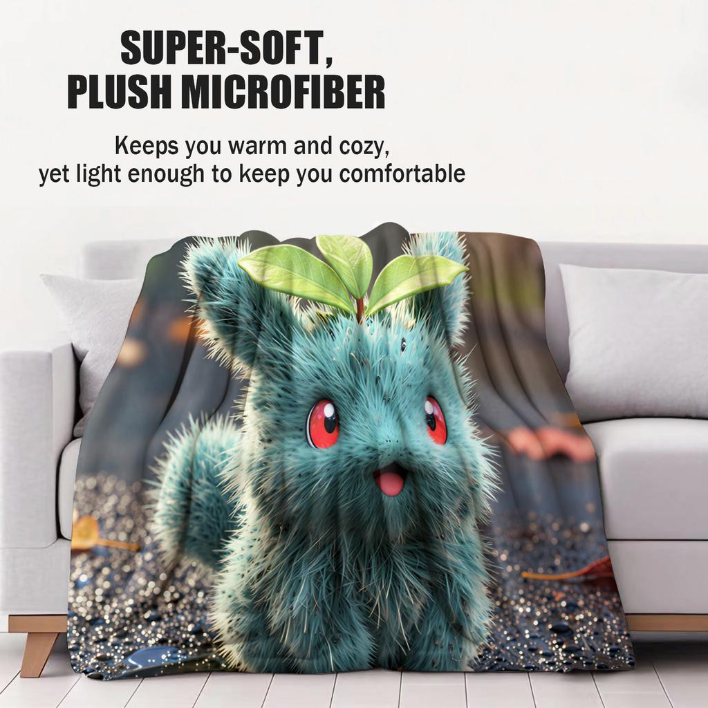 Cartoon Pikachu Personal Printed Flannel Blanket For Office Travel Comfort Leisure Camp Multifunctional Universal Blanket Gife