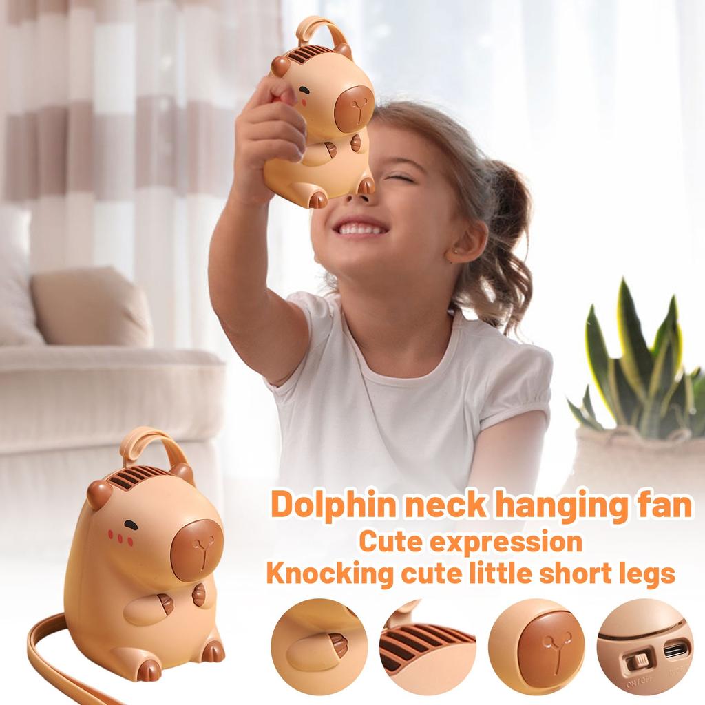 Neck Hanging Fan USB Rechargeable, Handheld Portable Cartoon Electric Fan Children's Gift