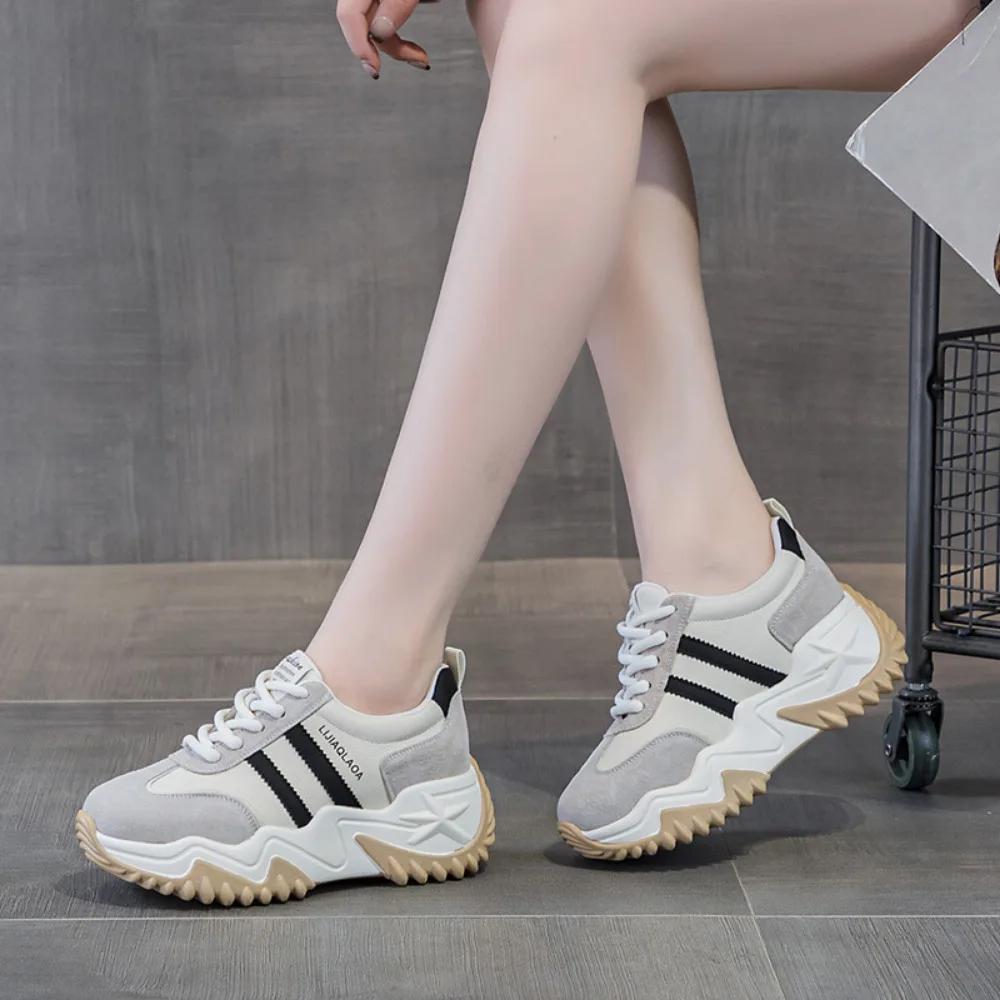 Genuine Leather Platform Shoes Versatile Casual Thick Soled Women's Shoes Luxury Designer Shoes for Women Platform Sneakers