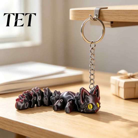 Cute Backpack Accessory 3D Printed Articulated Fox Keychain, Flexible Joint Animal Pendant with Metal Keychain Key Ring, Creative Desk Figurine