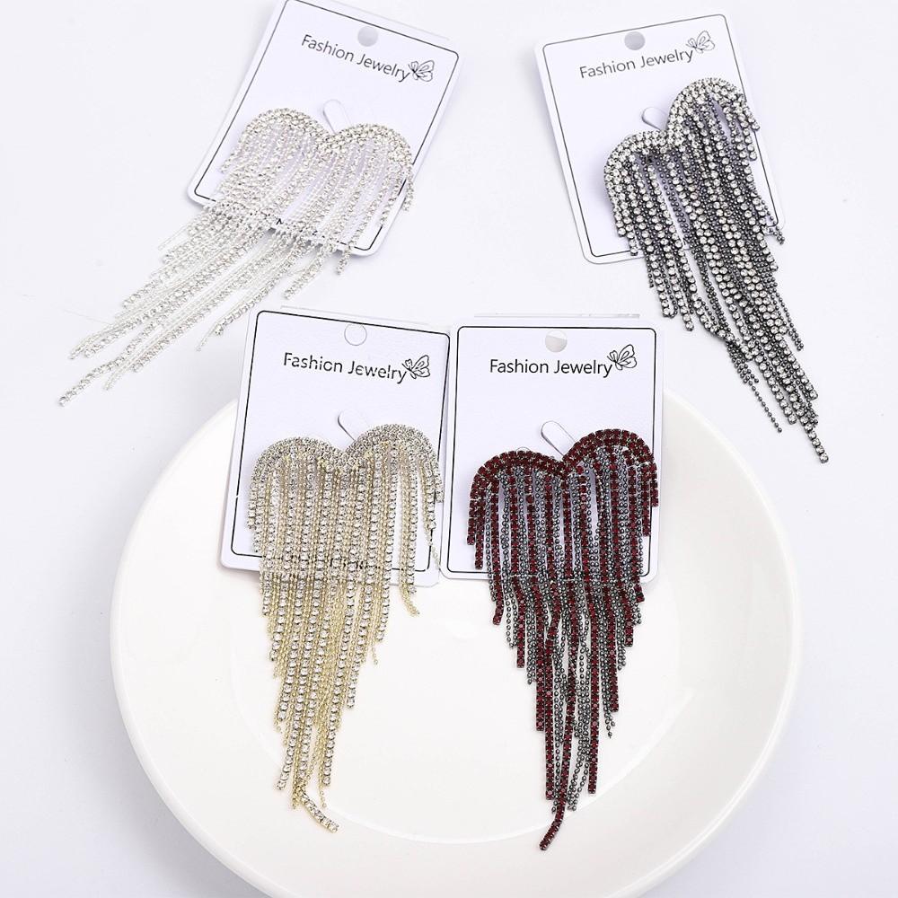 Shiny Rhinestone Heart Pin Trendy Casual Lapel Pins Exquisite Tassel Love Brooches Party
