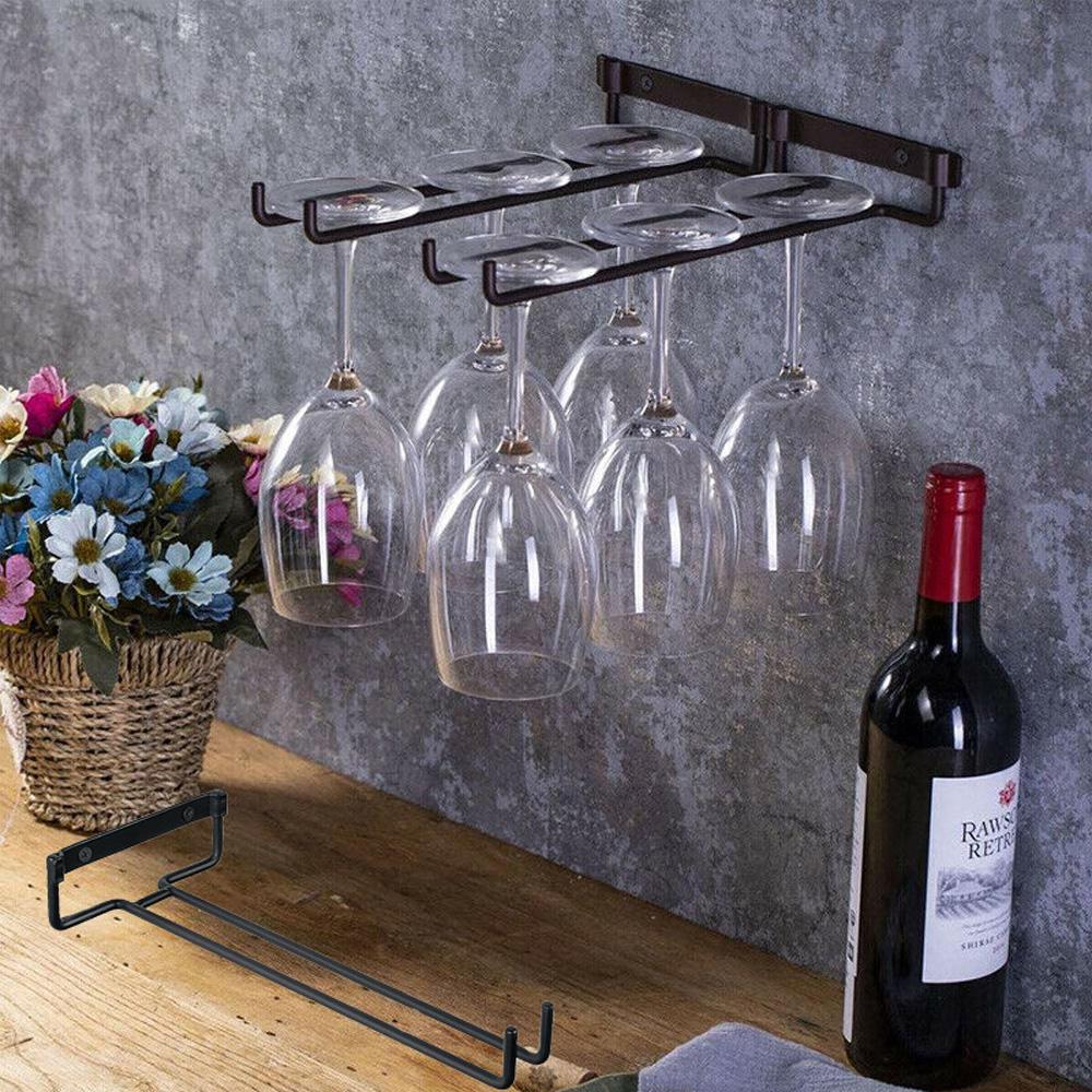 Iron Durable Goblet Cabinet Kitchen Bar Cup Hanger Wine Glass Holder Storage Shelf Hanging Rack