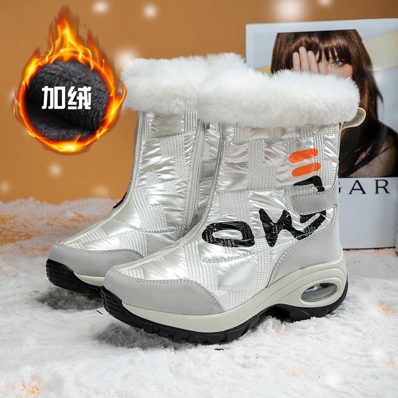 Women's Boots Snow Boots Winter  Platform Shoes High Leather Boots Leather Warm and Waterproof Comfortable High Boots Platform