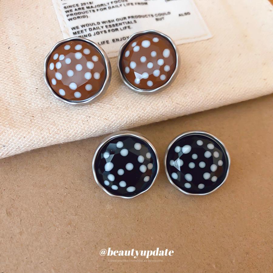Silver Needle Retro Metal Glass Polka Dot Round Geometric Stud Earrings, Niche High-end Simple Medieval Earrings for Women