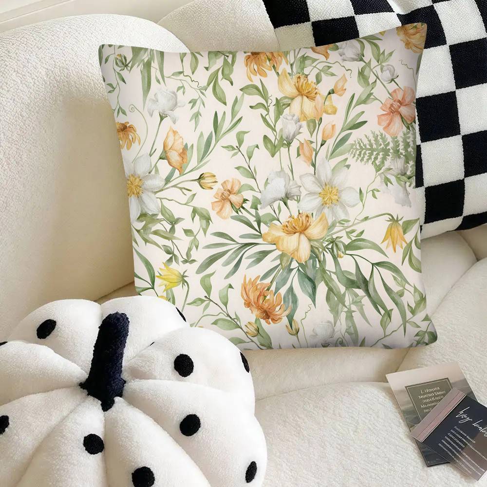 Floral Pattern Pillow Case Fashion Square Pillowcase Bedroom Sofa Room Ins Decoration Leisure