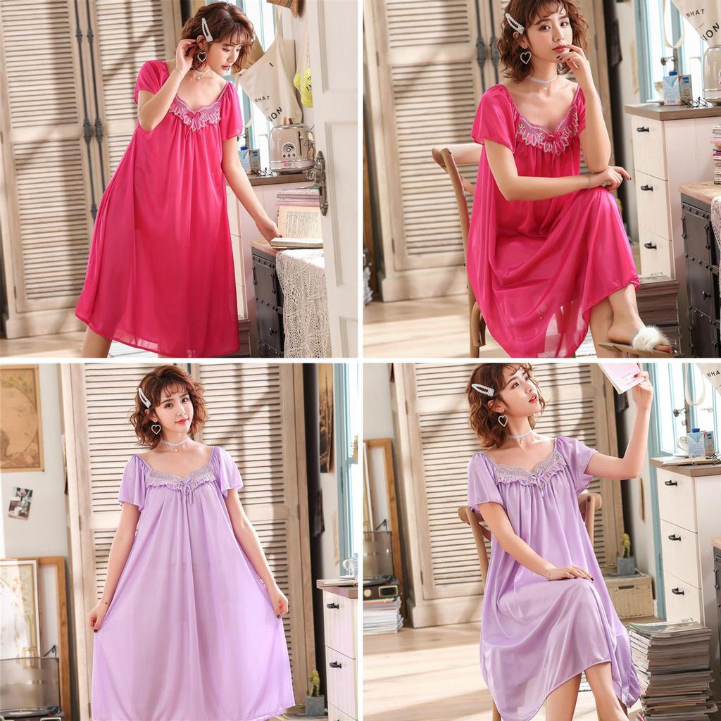 Женская свободная ночная рубашка с коротким рукавом, кружевная лоскутная ночная рубашка с коротким рукавом, пижама