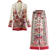 2 Piece Women's Blazer with Belt Wide Leg Pants Set Printed Blazer Jacket + Pants Women's Pajama Set