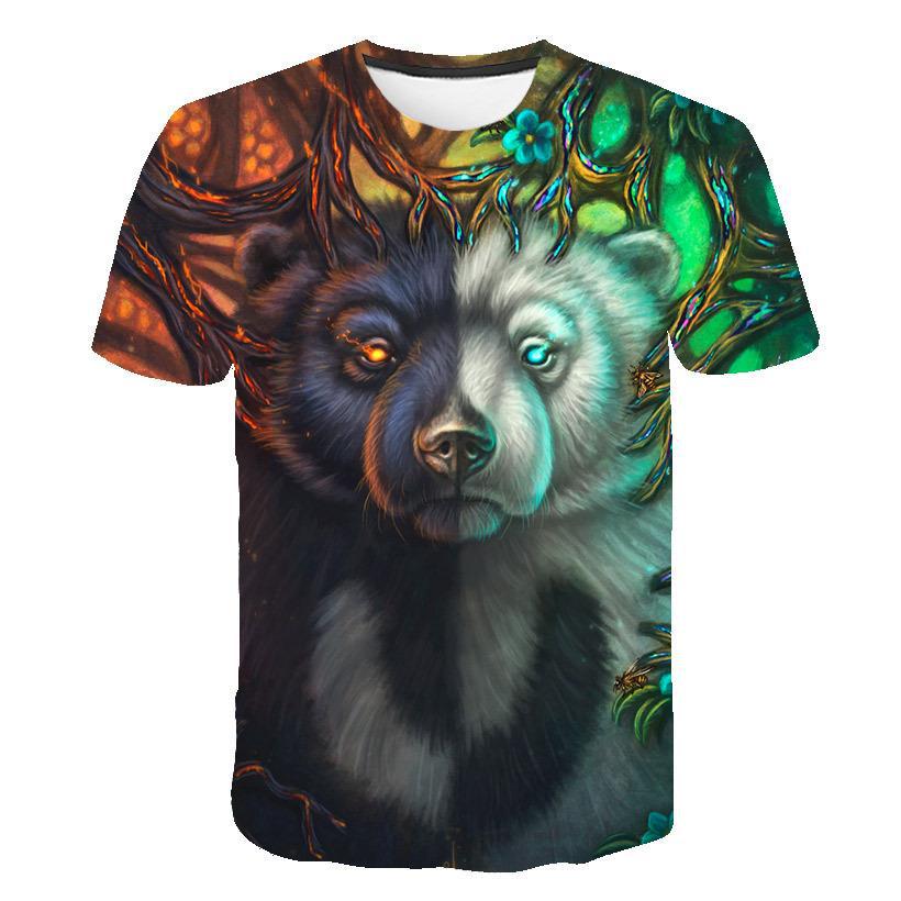 Летняя мужская футболка с 3D принтом волка и животным узором, свободные топы с круглым вырезом и короткими рукавами для мужчин