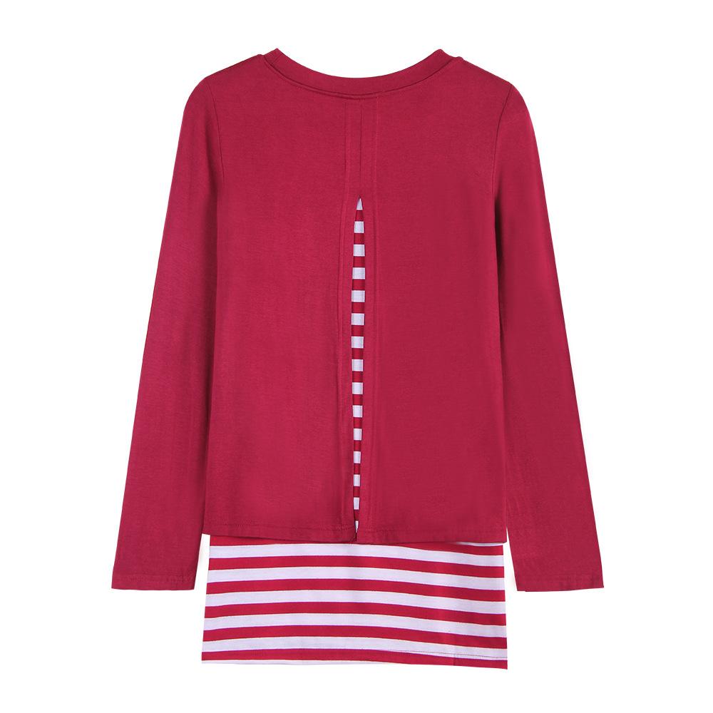 Женская блузка с круглым вырезом в полоску, эластичная, свободная, в стиле пэчворк, на весну и осень