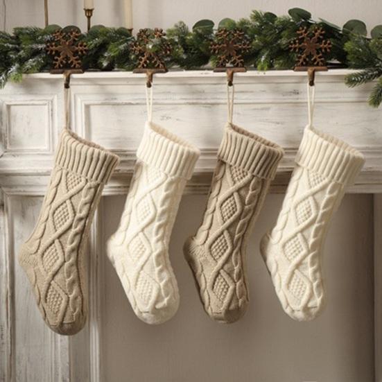 Рождественский мешок конфет Вязаный узор ромба Подарочный пакет большой емкости Декоративные носки Висячие чулки Рождественские елочные украшения Рождественские украшения Опора