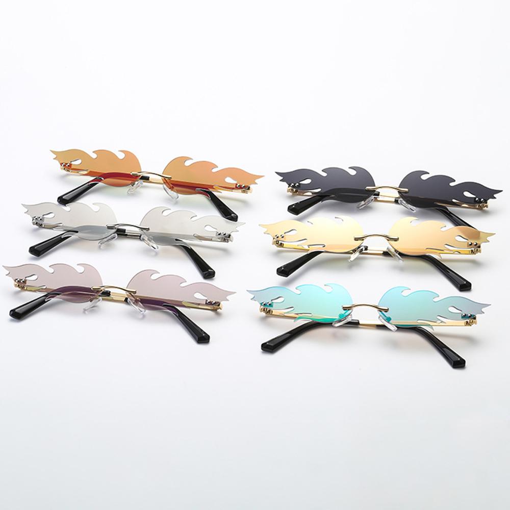 Women Men Trending Eyewear Fashion Sunglasses Wave Sun Glasses Fire Flame Rimless