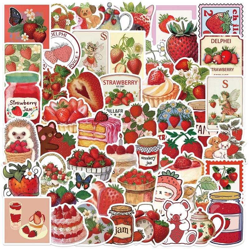 10/30/50PCS Cute INS Strawberry PVC Sticky Sticker Aesthetic DIY Decoration Scrapbooking Hand Accounting Supplies for Kids