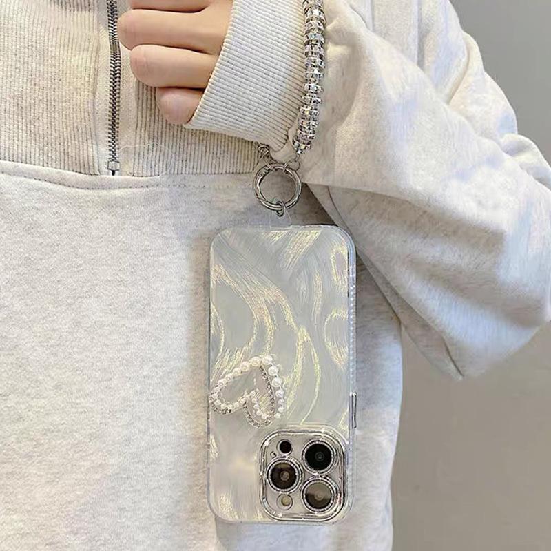Чехол для телефона Pearl Love для Apple 17 Promax Браслет для IPhone 16 Женский Всесторонний 15 Противоударный Индивидуальность