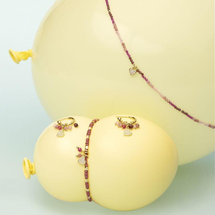 Collier Luxenter En Argent 925 Et Cristal Rose Fini En or Jaune 18 Carats - Coeur