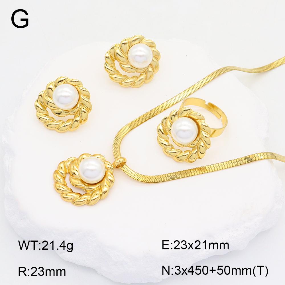 Stainless Steel Gold Flower Set Women 4pcs Necklace Earrings Bracelet Ring Cubic Zirconia Luxury Wedding Party Anniversary Gift