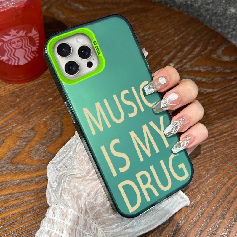 Черный чехол для телефона с принтом MUSIC IS MY DRUG Luck для iPhone 16 Pro Max 15 14 13 12 11 XS 8 7 Plus SE 2022 Ударопрочный задний чехол из ТПУ