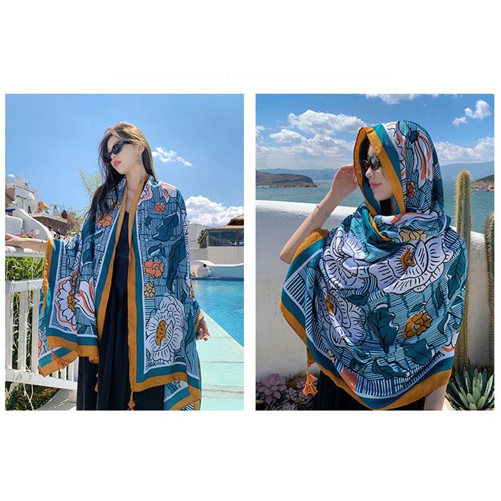 Пляжная шелковая шаль в стиле бохо, тонкая накидка на бикини, шикарный шарф, женская накидка