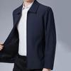 Men Jacket Lapel Solid Color Mid-aged Elderly Men Long Sleeve Zipper Closure Straight Formal Business Casual Soft Spring Fall Daily Coat