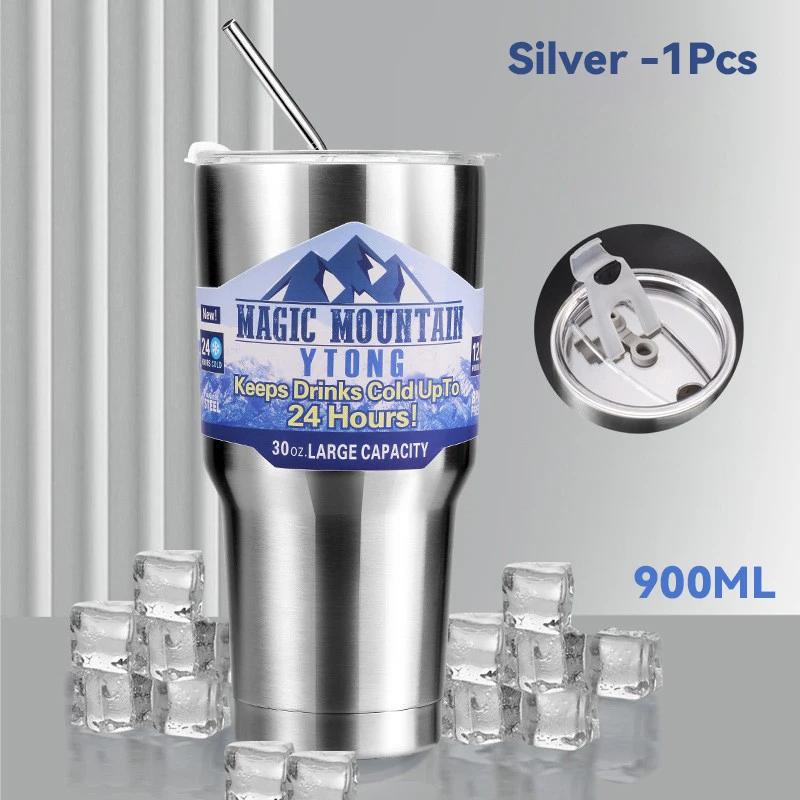 Волшебная чашка-термос из нержавеющей стали с соломой, льдом, кофейным напитком, бутылка с вакуумной изоляцией, автомобильная дорожная уличная горная чашка