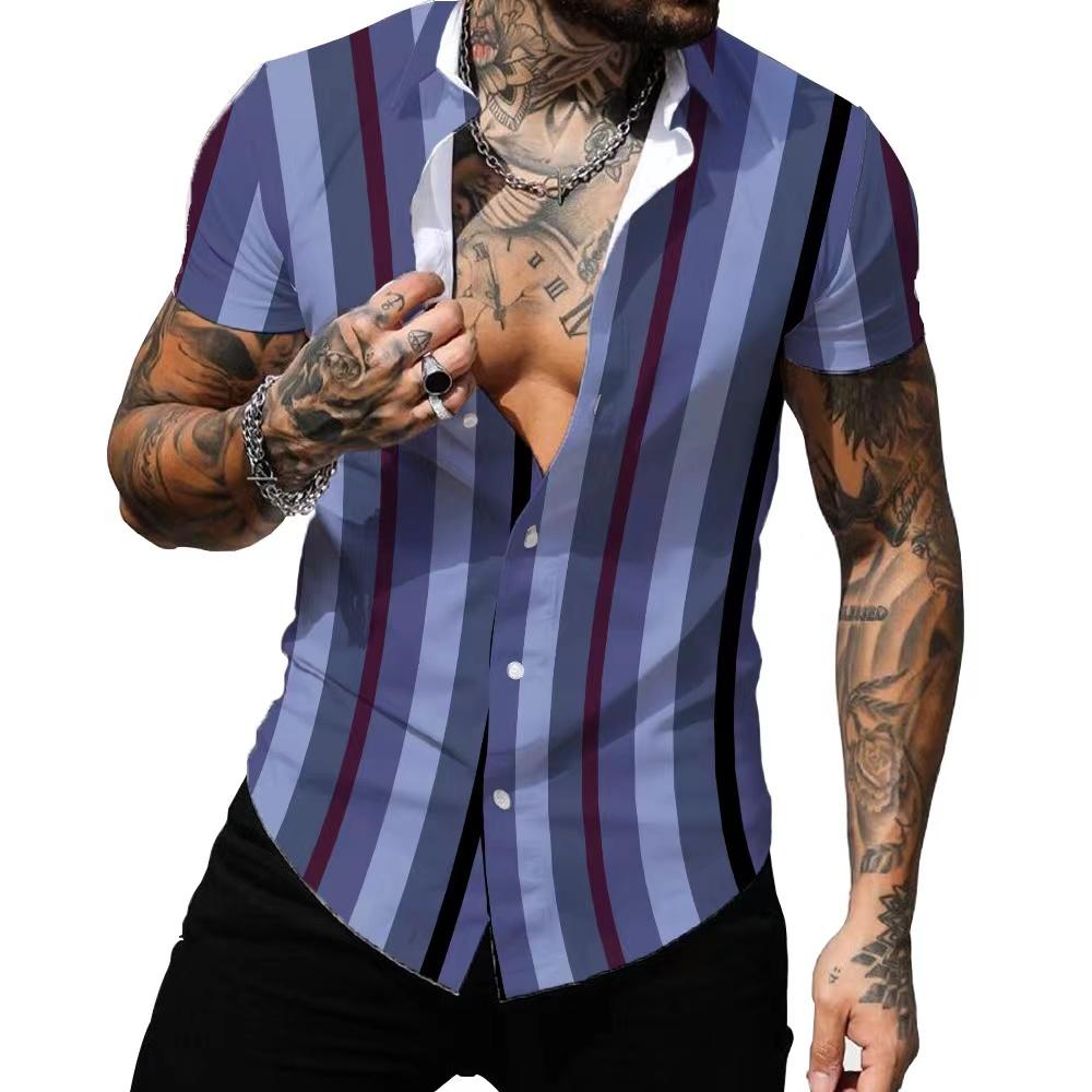 Летние гавайские рубашки 3D-принт в полоску Сексуальная мужская женская одежда Мужская отпускная с лацканами Camisa Модная пляжная с коротким рукавом Блузка
