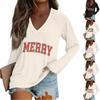 Женская повседневная мода рождественский графический принт повседневный принт длинный рукав О-образный вырез пуловер топ блузка