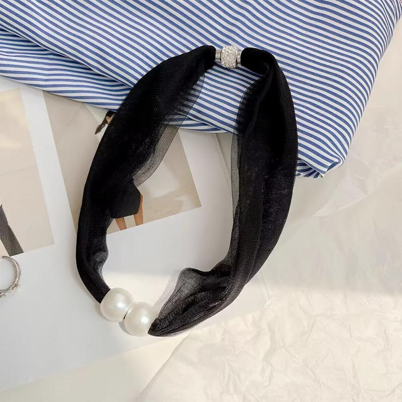 Elegant Mesh Lace Pearl Decoration Cute Scarf Necklace Wedding Prom Jewelry For Women Short Neck Covering Clothing Accessories