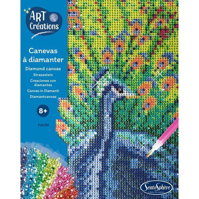 Création a base de mini strass - SENTOSPHERE - Art & Créations - Canevas a Diamanter - Paon - Des 8 ans