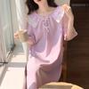 Kawaii Clothes Sleepwear Women Summer Cotton Nightgown Short Sleeve Dresses Ruffle Loungewear Homewear Loose Pajamas