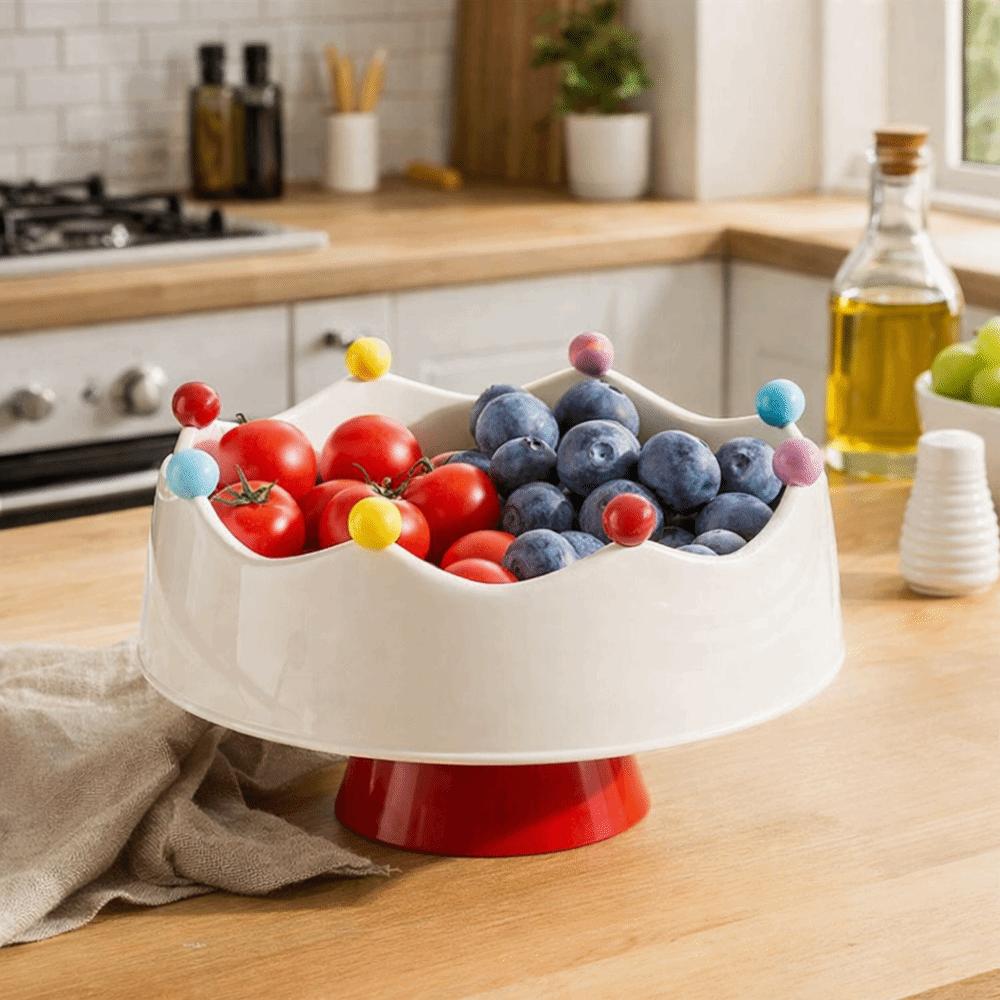 Crown Design Fruit Serving Plate Large Capacity Snack Plate Fruit Bowl with Fork Coffee Table