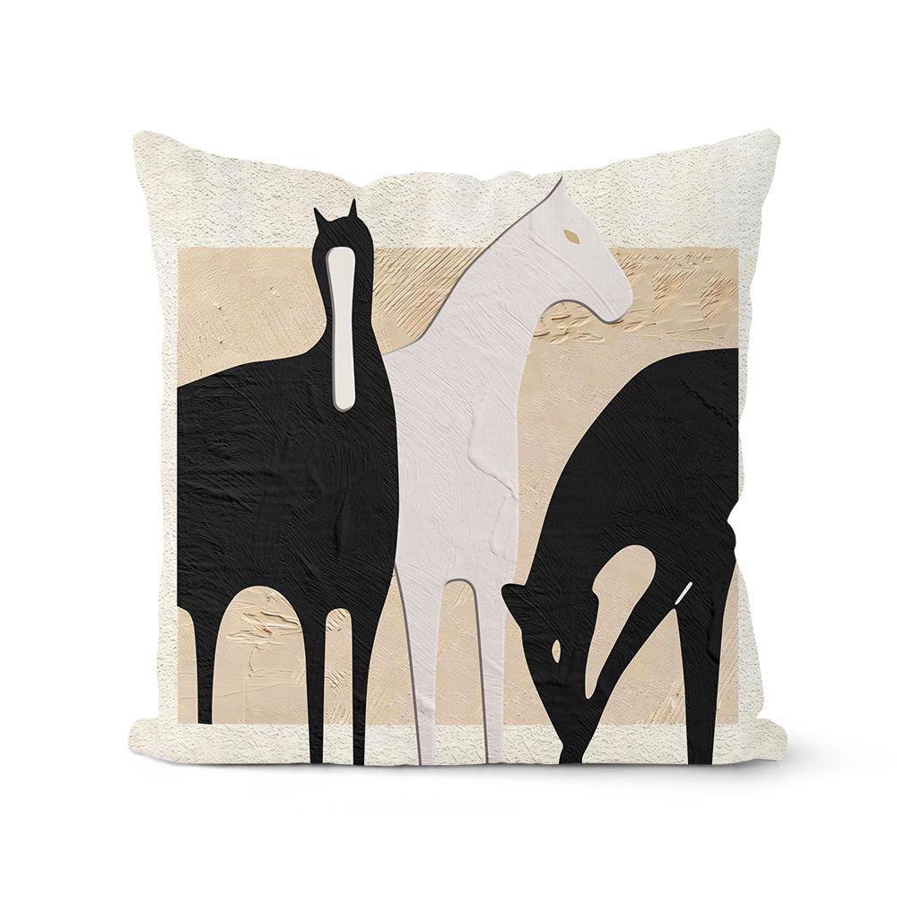 American Retro Maillard Style Pillowcase Living Room Sofa Bedroom Backrest Cushion Abstract Short Velvet Pillowcase