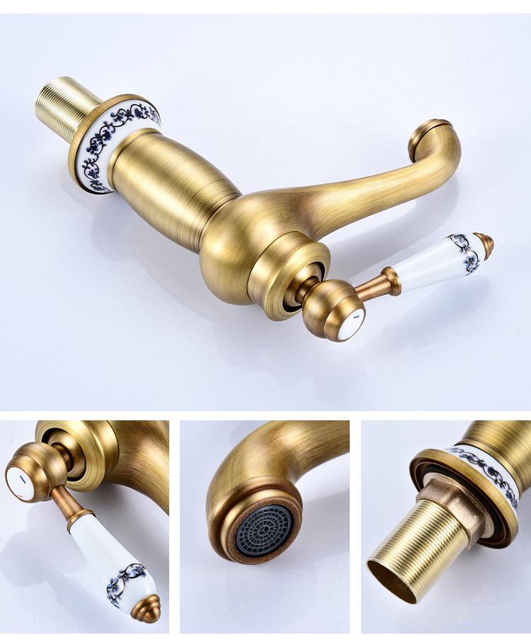 Роскошный смеситель для раковины, европейский ретро, однорычажный, античная бронза, для холодной и горячей воды, смеситель для раковины