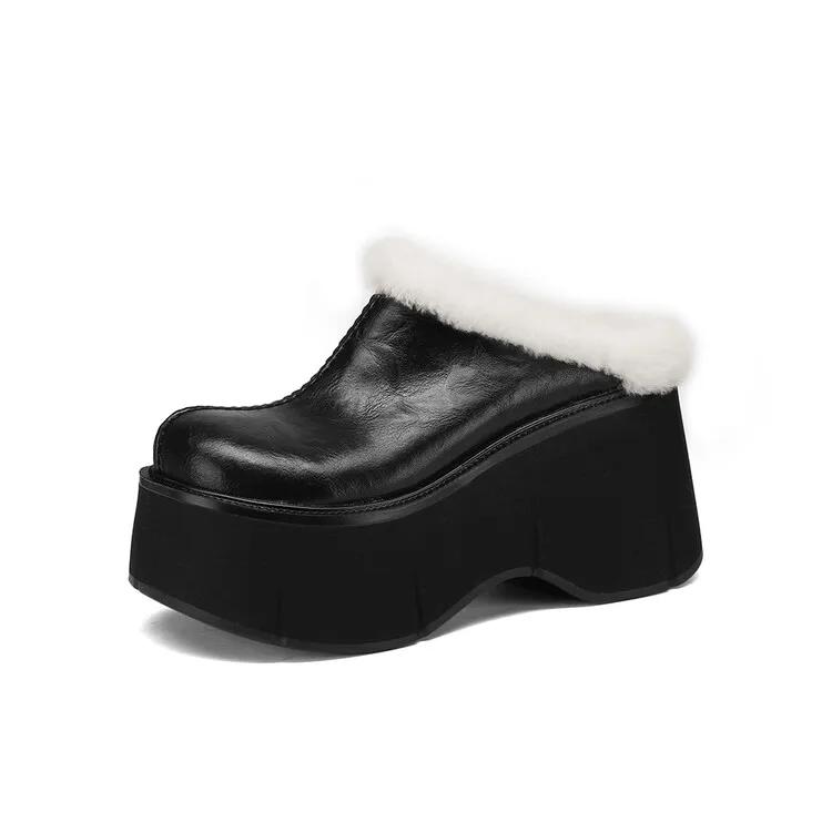 Модные винтажные тапочки из кроличьего меха/шерсти, осенне-зимние плюшевые тапочки, женская мода, черные, коричневые, теплые, для улицы, на высоком каблуке, хлопковые туфли