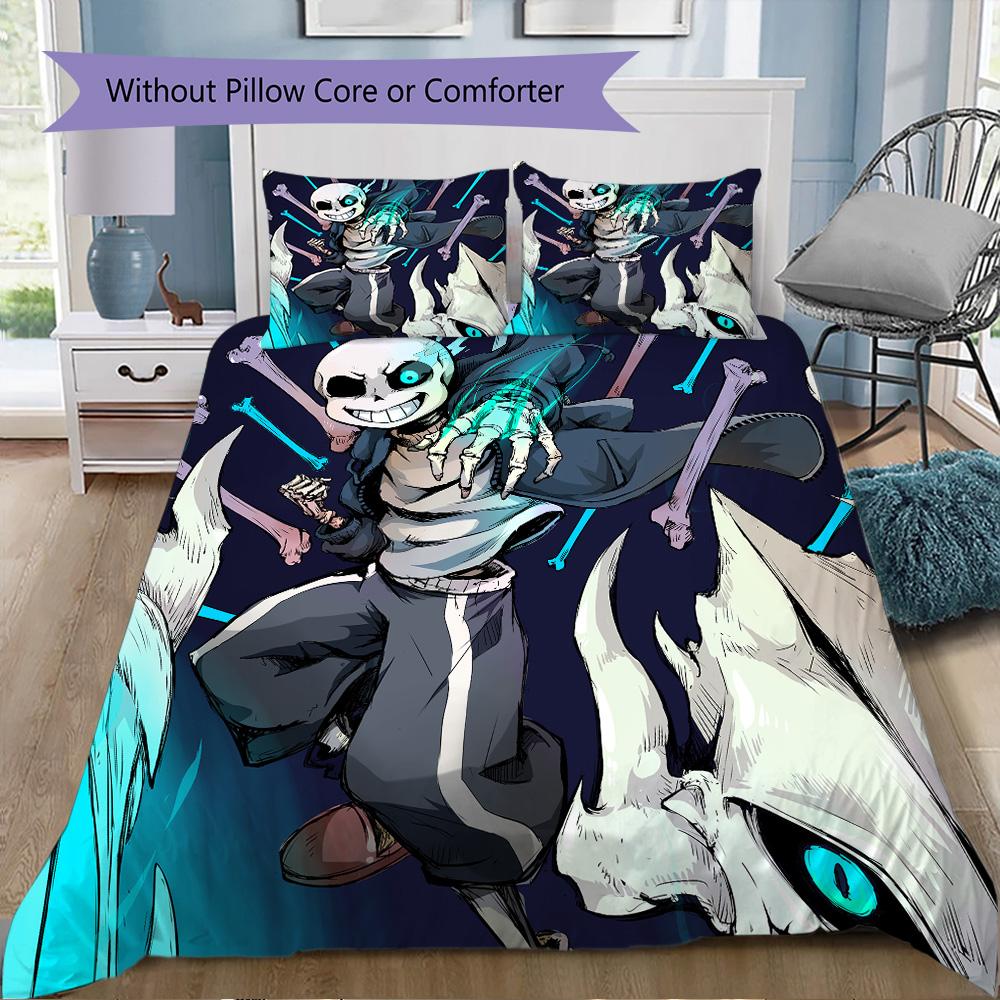 Undertale Sans anime Pattern Bedding,Quilt Set Quilt Cover Pillowcase Home Birthday Gift (1*duvet cover+2*pillowcase,without core)XSJT0917203