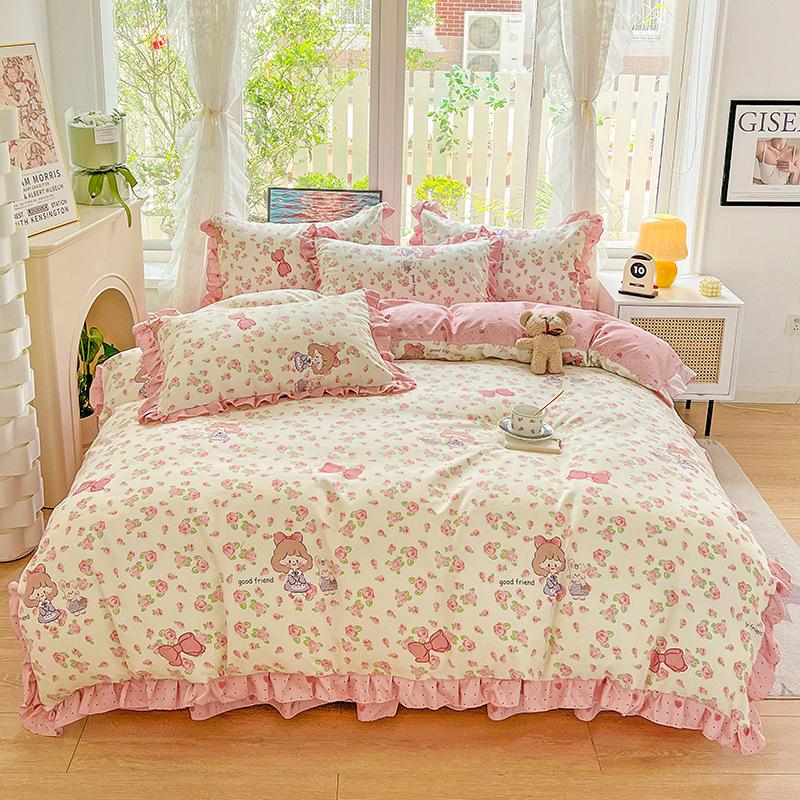 Комплект из четырех предметов, кружевное одеяло с пудрой, постельное белье, подзор для кровати, комплект из трех предметов с изображением принцессы и девочки