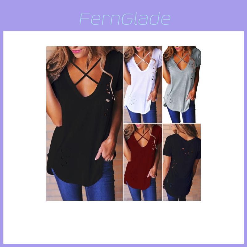 Neu Damen Shirt Bluse Casual Tunika Kurzarm Sommer V-ausschnitt T-shirts Top For Effortless Versatile Style