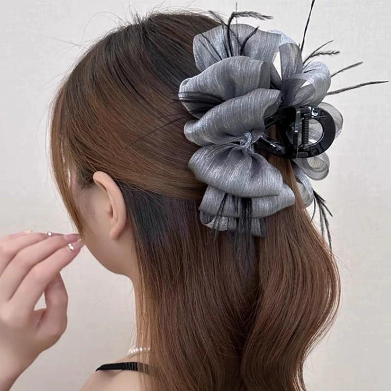 Korean Polka Dot Bow Claw Hair Clip - High-End Cloud Bubble Design for Women