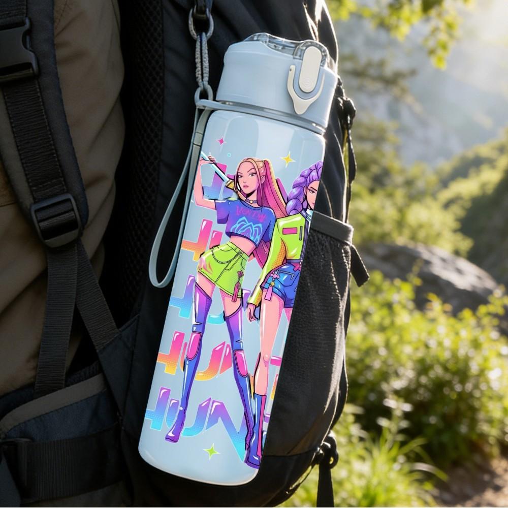 1PC Neon Fashion Teen Girl Art 750ml Color Plastic Sports Water Bottle Leakproof Flip Straw Lid Suitable for Sports Office Home Use