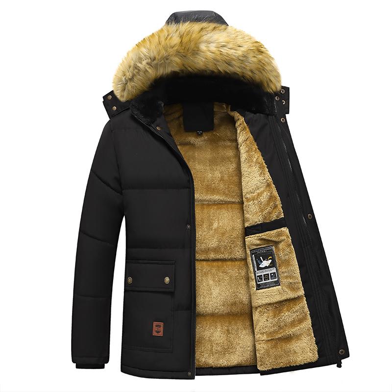Men Winter Windproof Fleece Warm Thick Jacket Parkas Coat Men Fashion Hooded Fur Collar Jacket Classic Casual Parka Men