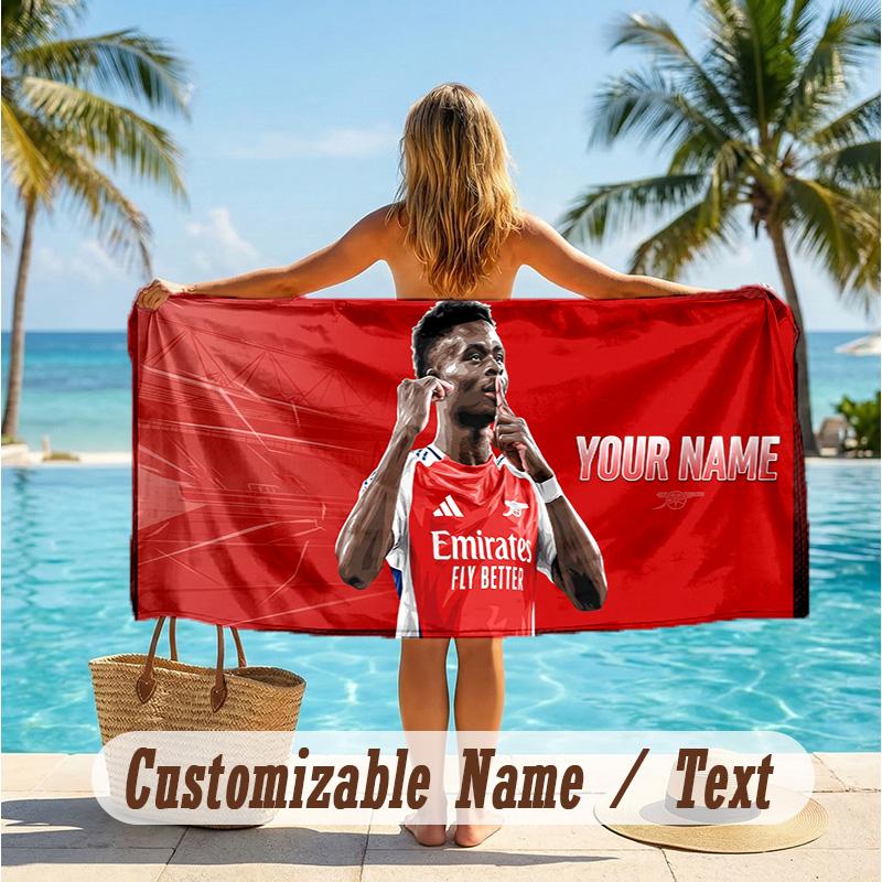 Custom Text Beach Towel, Soft Absorbent Swimming Multi-use TowelBukayo Saka