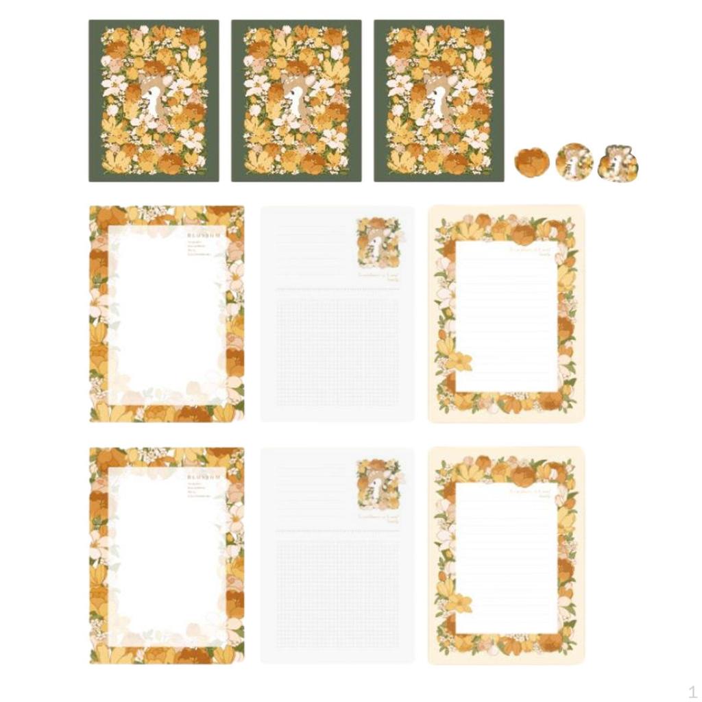 Элегантный цветочный набор канцелярских принадлежностей с линованными листами и подходящими конвертами