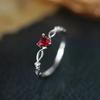 Модное парное кольцо с четырьмя зубцами в форме сердца с рубином и полным бриллиантом для женщин, стерлинговое серебро, рождественский подарок, ювелирные изделия, кольца из стерлингового серебра 925 пробы для женщин