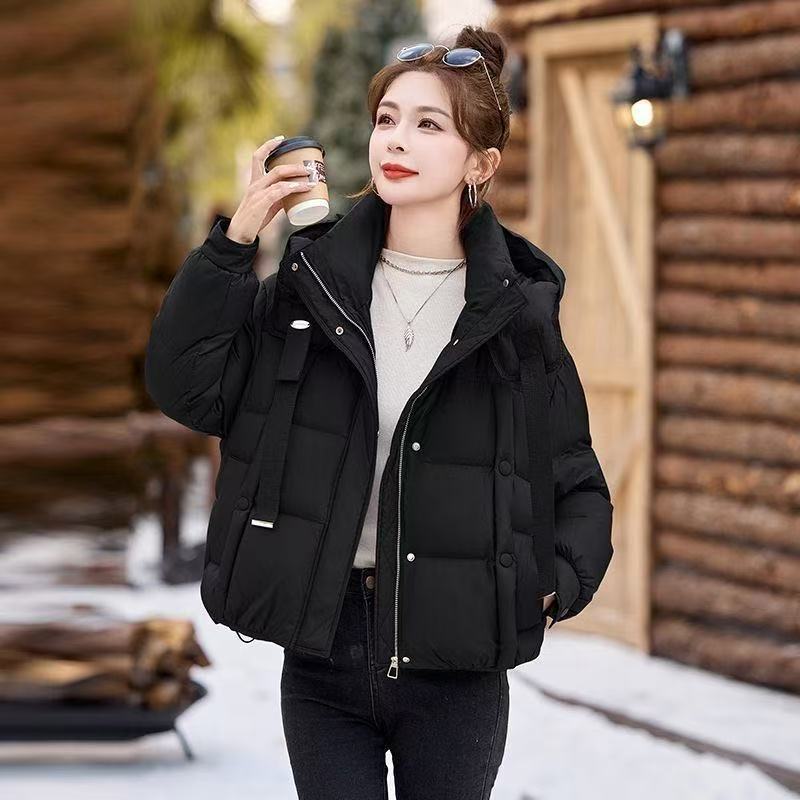 Winter cotton-padded clothes women's short models, new cotton-padded jackets, hooded streamers, age-reducing fashion, foreign-style bread clothes, th